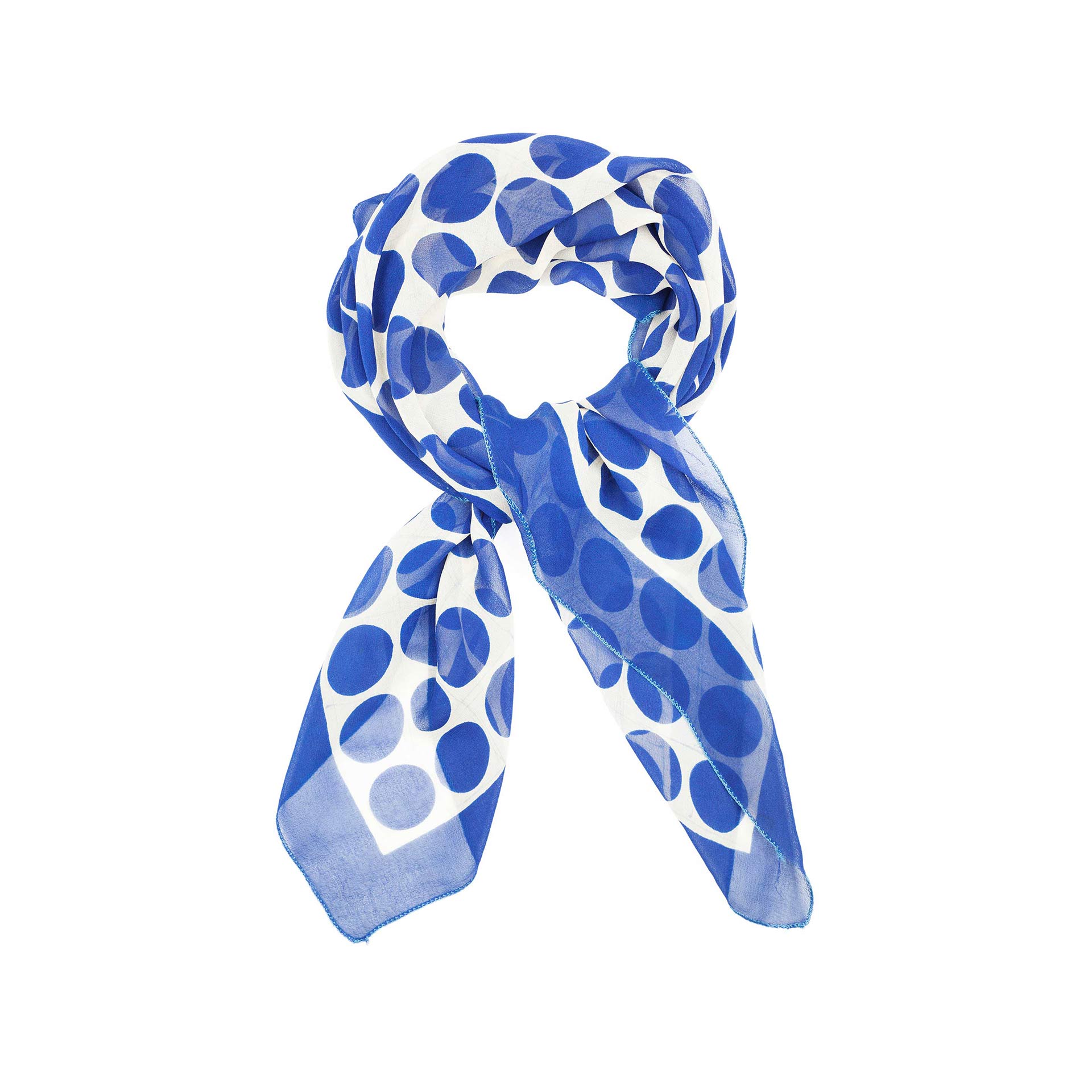 White-silk-scarf-in-blue-circle-isolated-on-white-background